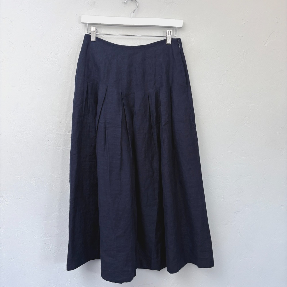 Boden Valentina Linen Skirt Women Size 6 Navy Blue A Line Midi